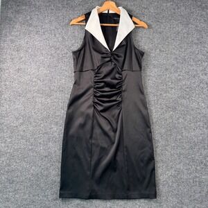 Madison Leigh Dress 10 Black Contrast Collar Sleeveless Career Cocktail Y2K